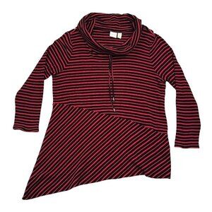 Chico's Zenergy Red and Black Striped Cowl Neck Sweater Size 3X